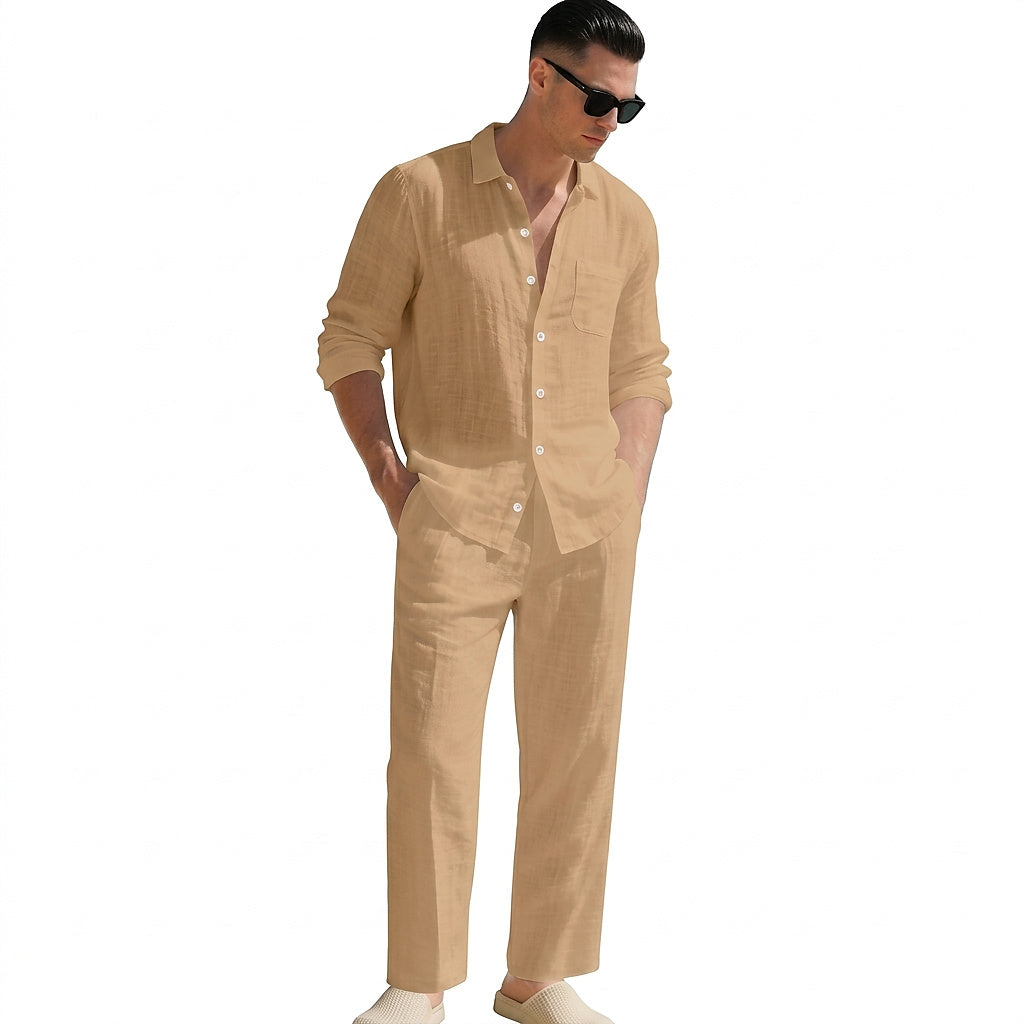 Conjunto de camisa y pantalón de lino para hombre-Sets for Men-Casaluzia