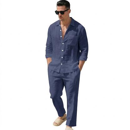Conjunto de camisa y pantalón de lino para hombre-Sets for Men-Casaluzia