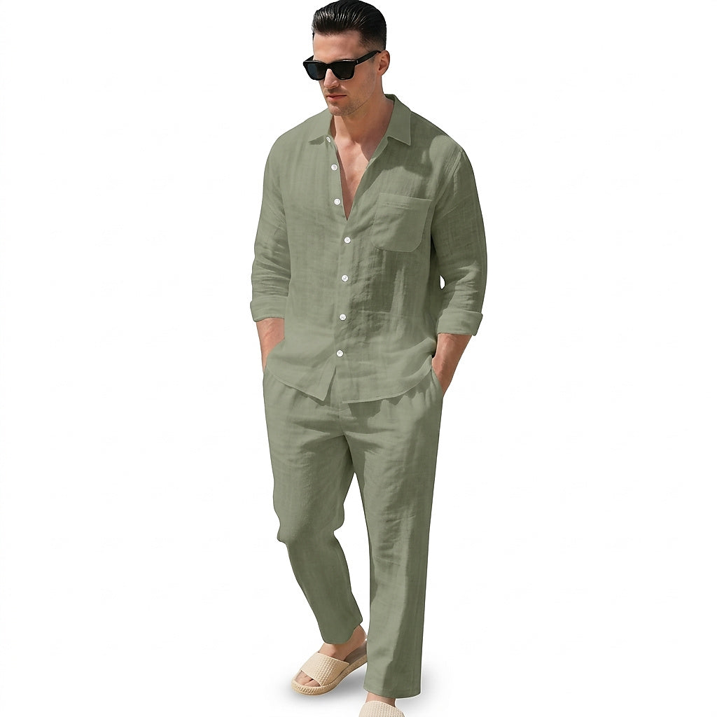 Conjunto de camisa y pantalón de lino para hombre-Sets for Men-Casaluzia
