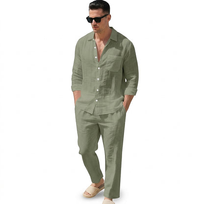 Conjunto de camisa y pantalón de lino para hombre-Sets for Men-Casaluzia
