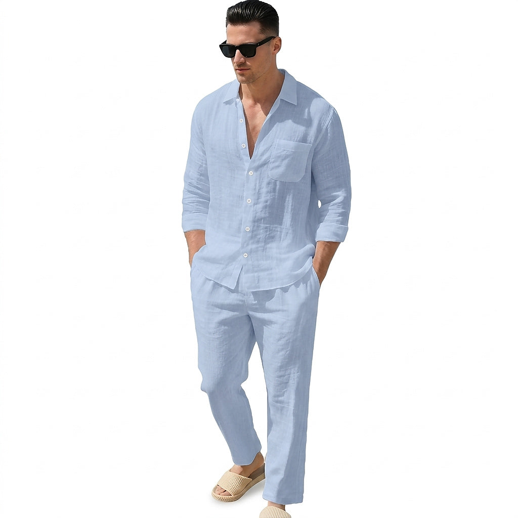 Conjunto de camisa y pantalón de lino para hombre-Sets for Men-Casaluzia
