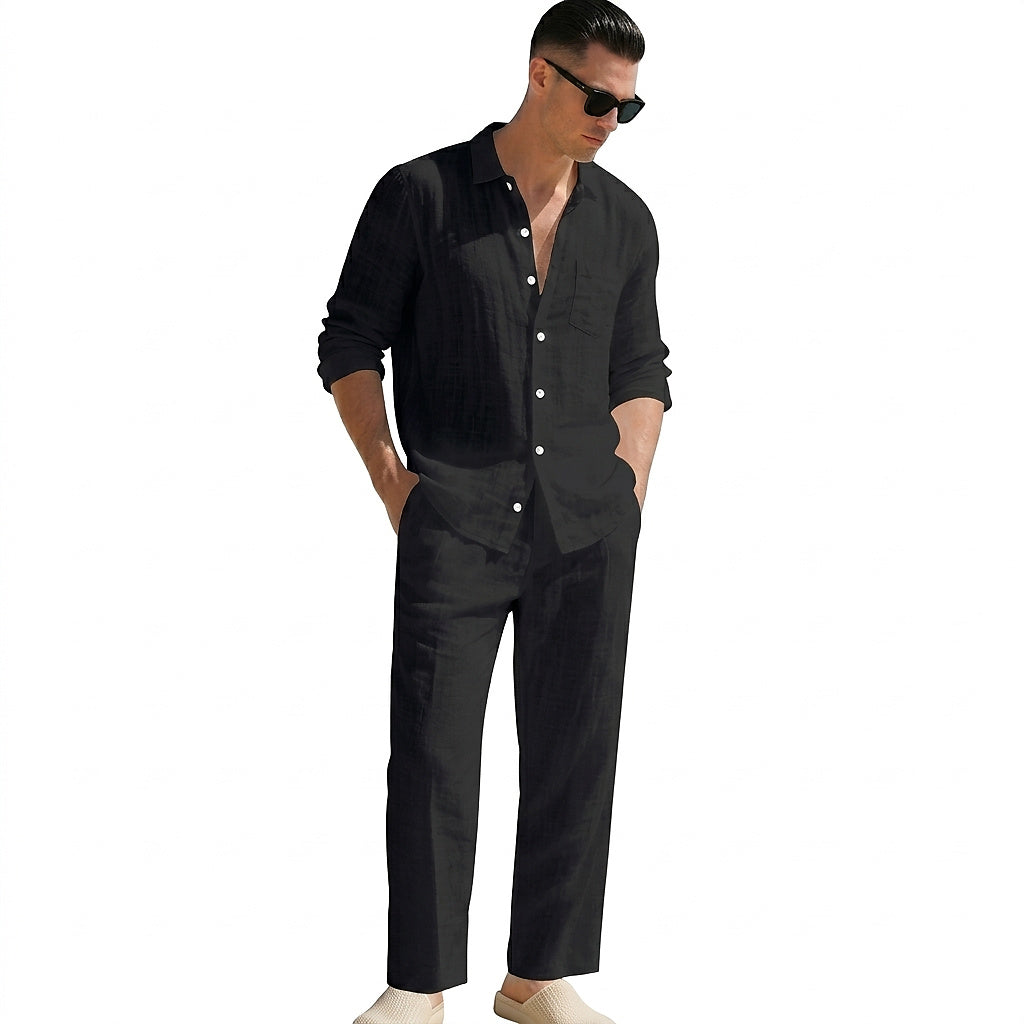 Conjunto de camisa y pantalón de lino para hombre-Sets for Men-Casaluzia