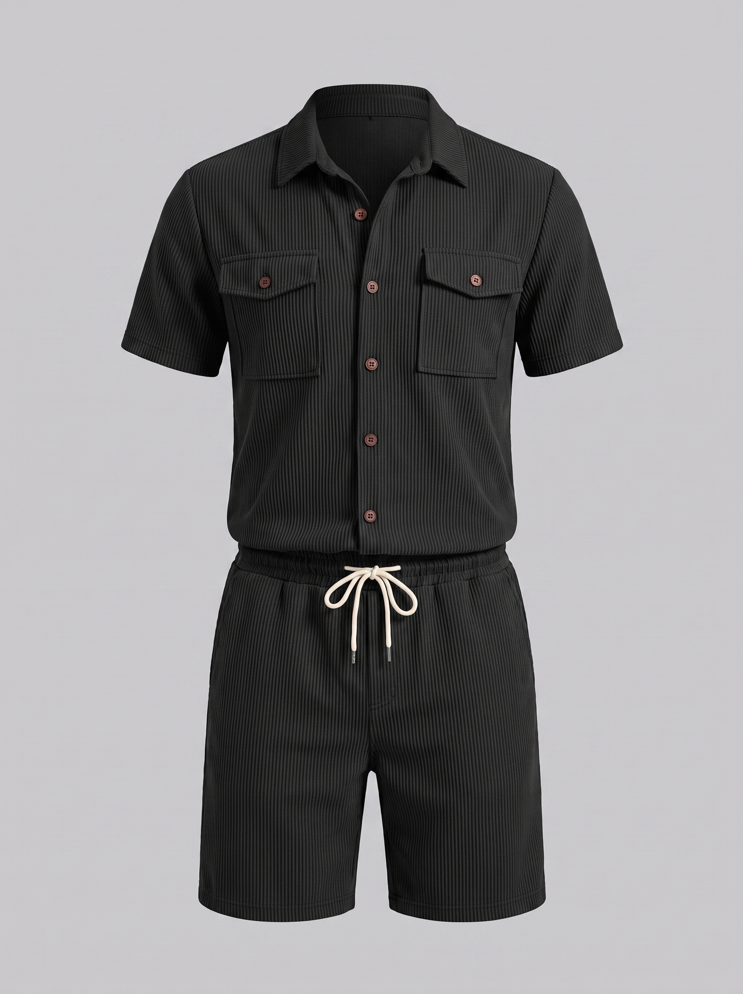 Conjunto de Camisa y Pantalones Cortos con Textura Acanalada para Hombre-Sets for Men-Casaluzia