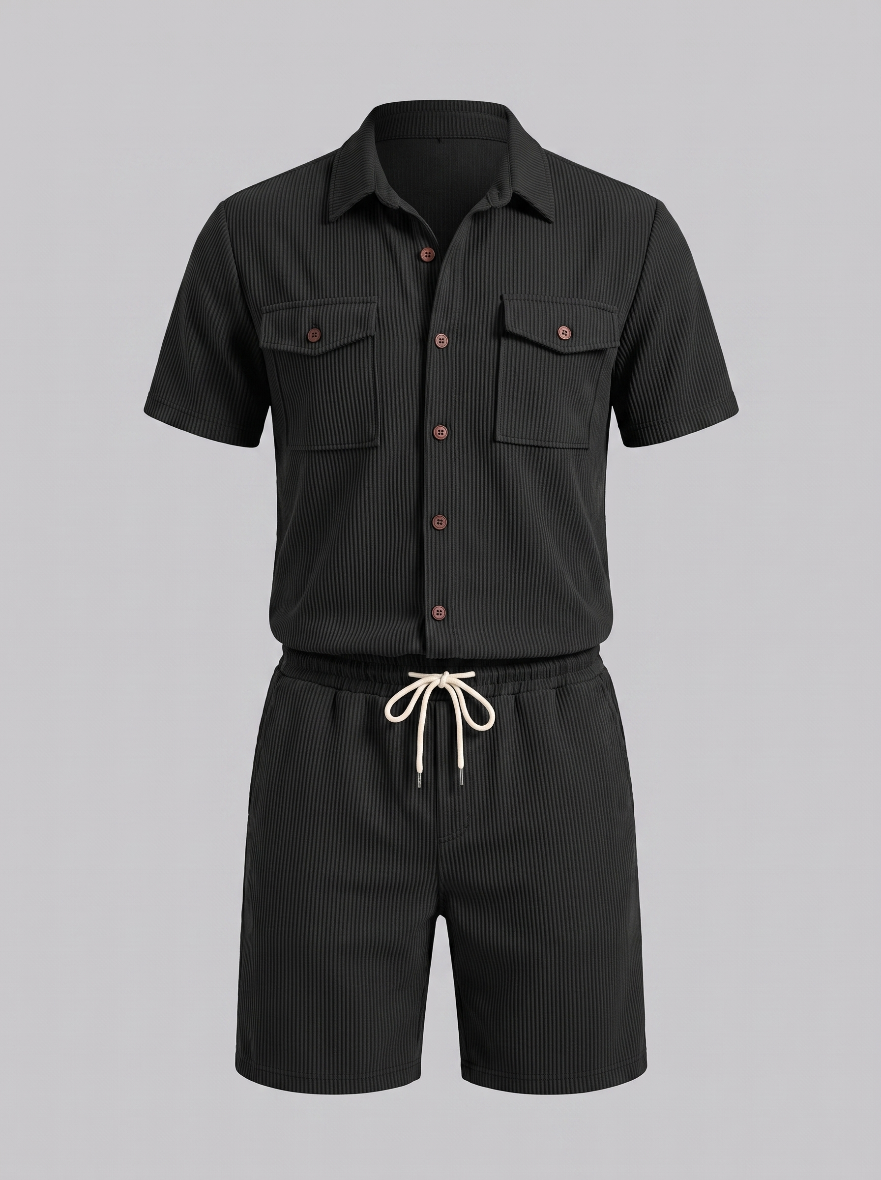 Conjunto de Camisa y Pantalones Cortos con Textura Acanalada para Hombre-Sets for Men-Casaluzia