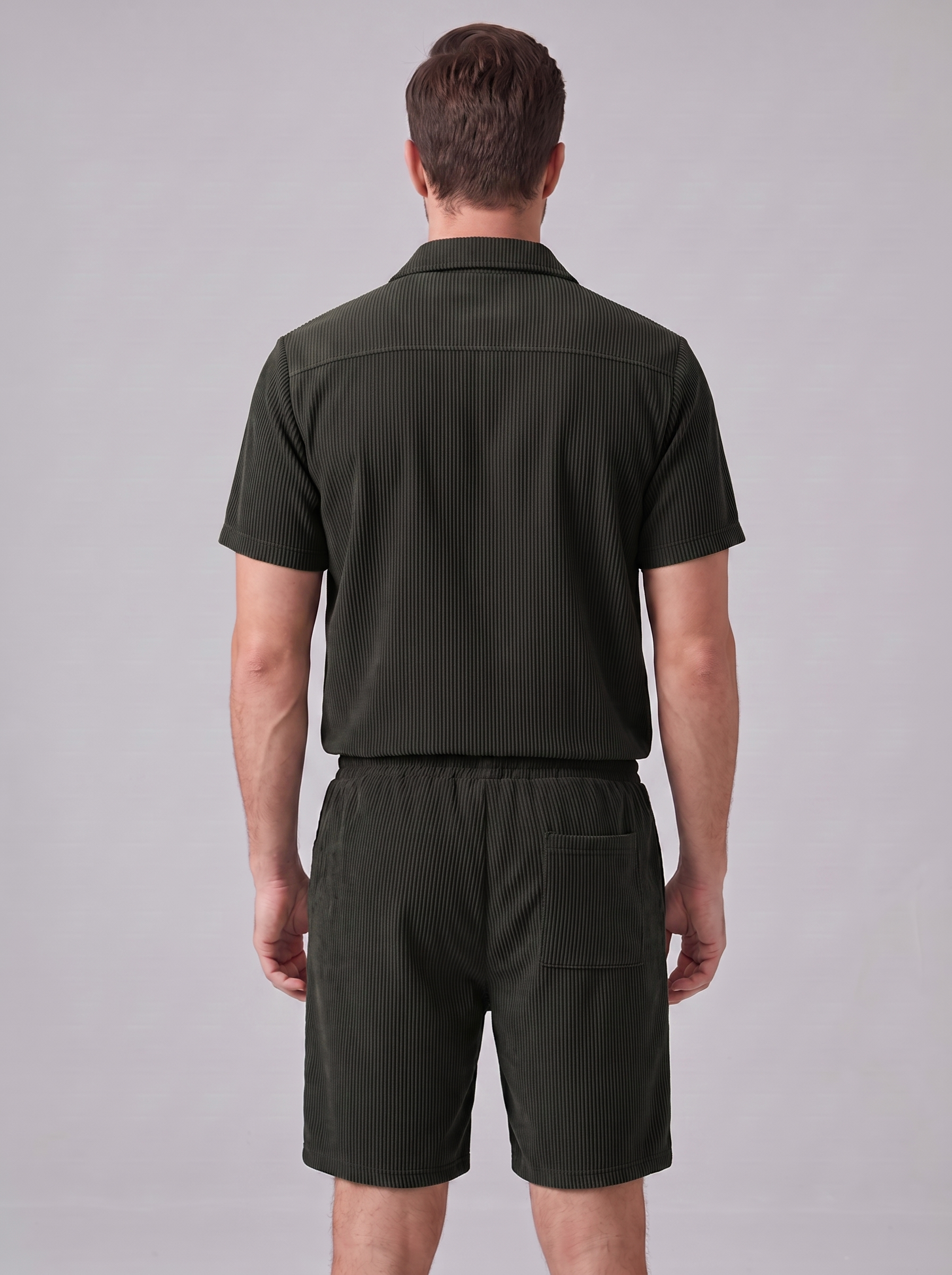 Conjunto de Camisa y Pantalones Cortos con Textura Acanalada para Hombre-Sets for Men-Casaluzia