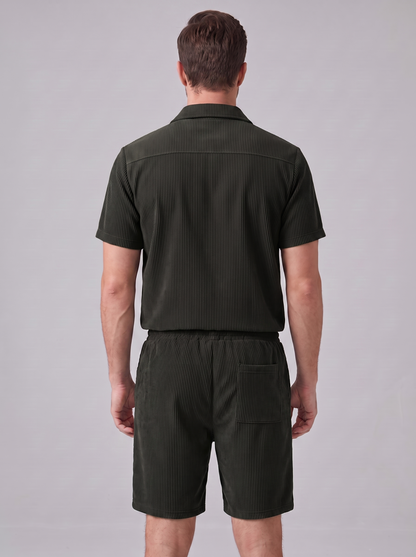 Conjunto de Camisa y Pantalones Cortos con Textura Acanalada para Hombre-Sets for Men-Casaluzia