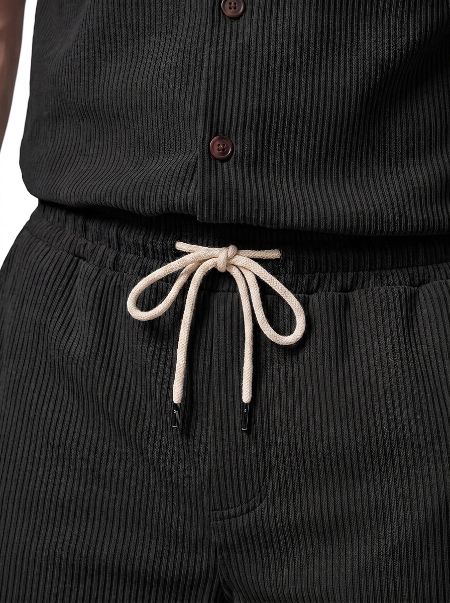Conjunto de Camisa y Pantalones Cortos con Textura Acanalada para Hombre-Sets for Men-Casaluzia