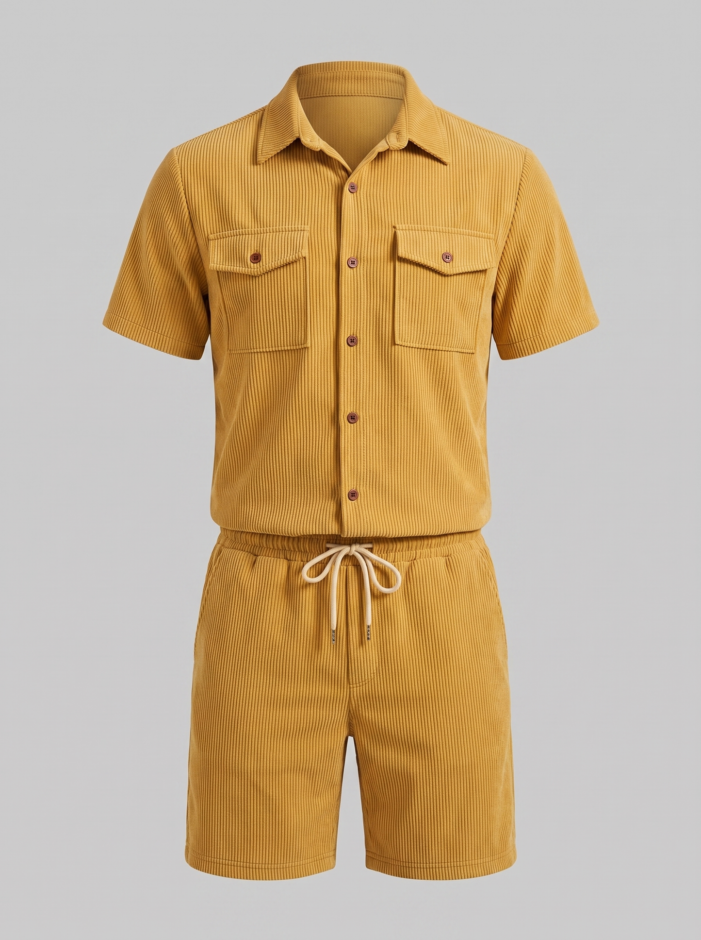 Conjunto de Camisa y Pantalones Cortos con Textura Acanalada para Hombre-Sets for Men-Casaluzia