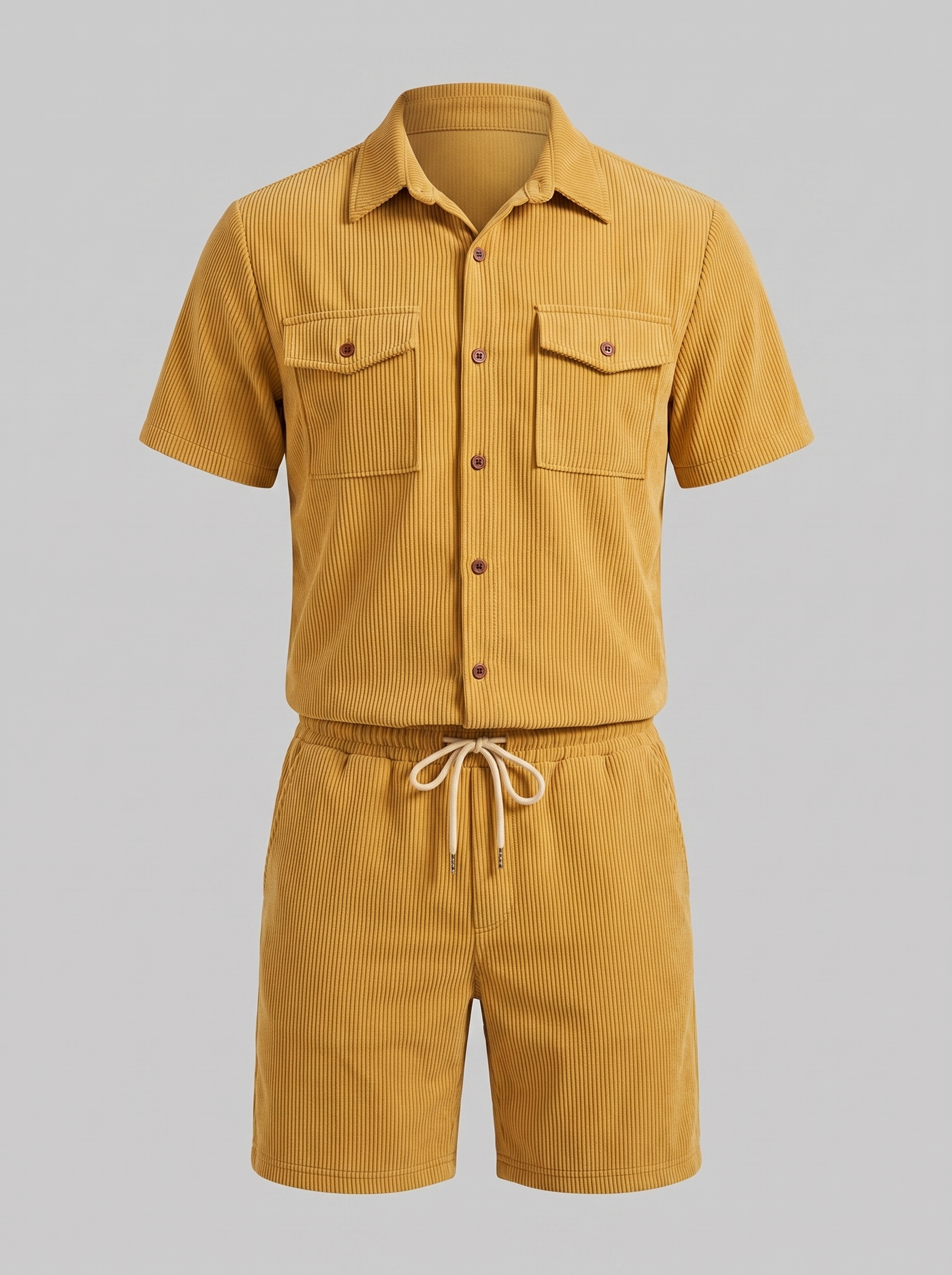Conjunto de Camisa y Pantalones Cortos con Textura Acanalada para Hombre-Sets for Men-Casaluzia