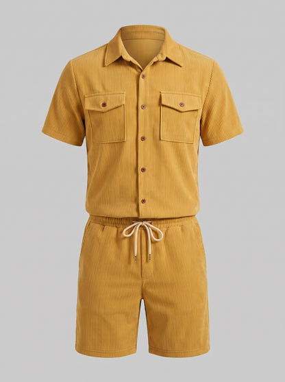 Conjunto de Camisa y Pantalones Cortos con Textura Acanalada para Hombre-Sets for Men-Casaluzia