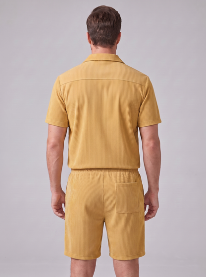 Conjunto de Camisa y Pantalones Cortos con Textura Acanalada para Hombre-Sets for Men-Casaluzia