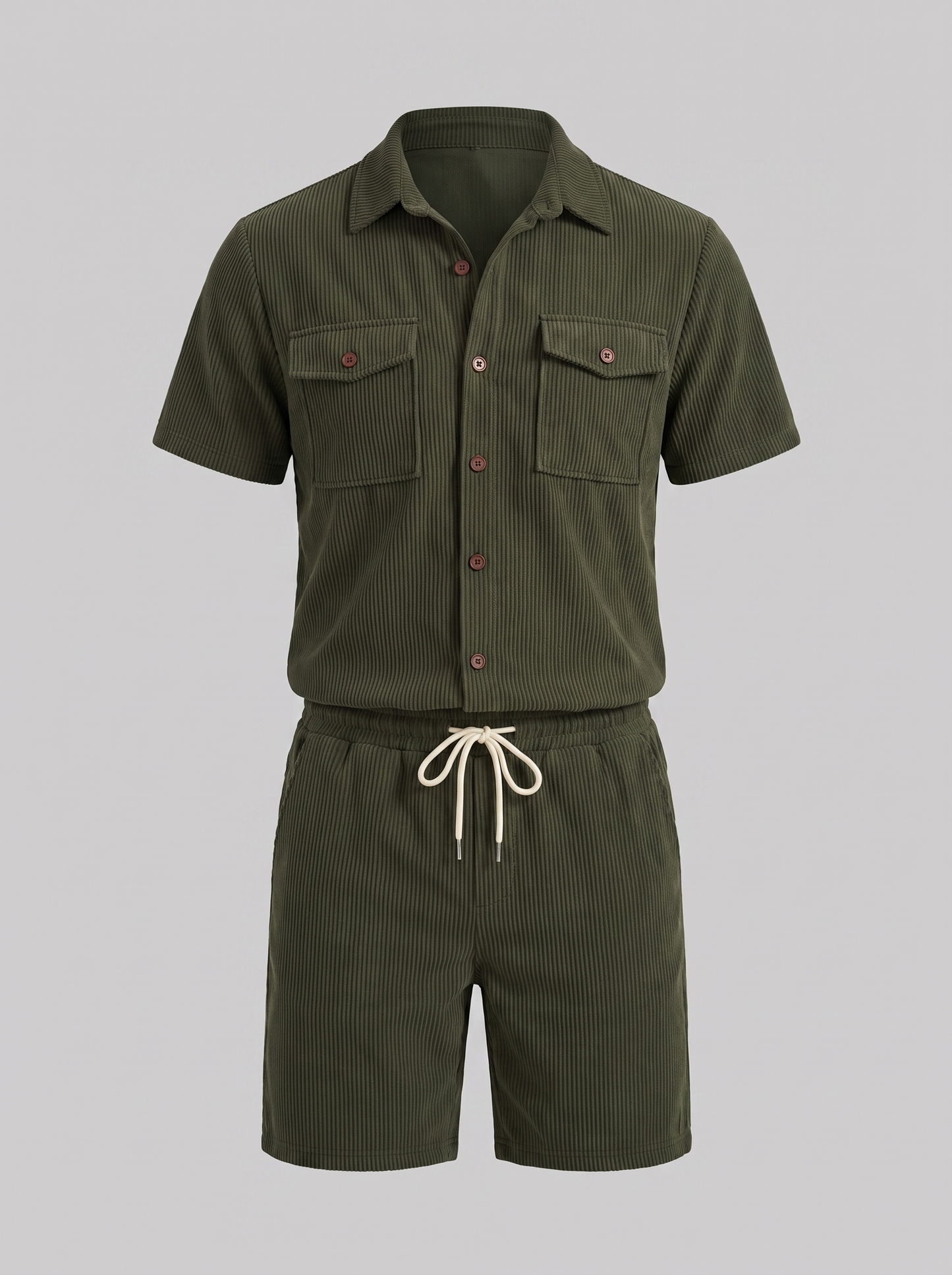 Conjunto de Camisa y Pantalones Cortos con Textura Acanalada para Hombre-Sets for Men-Casaluzia