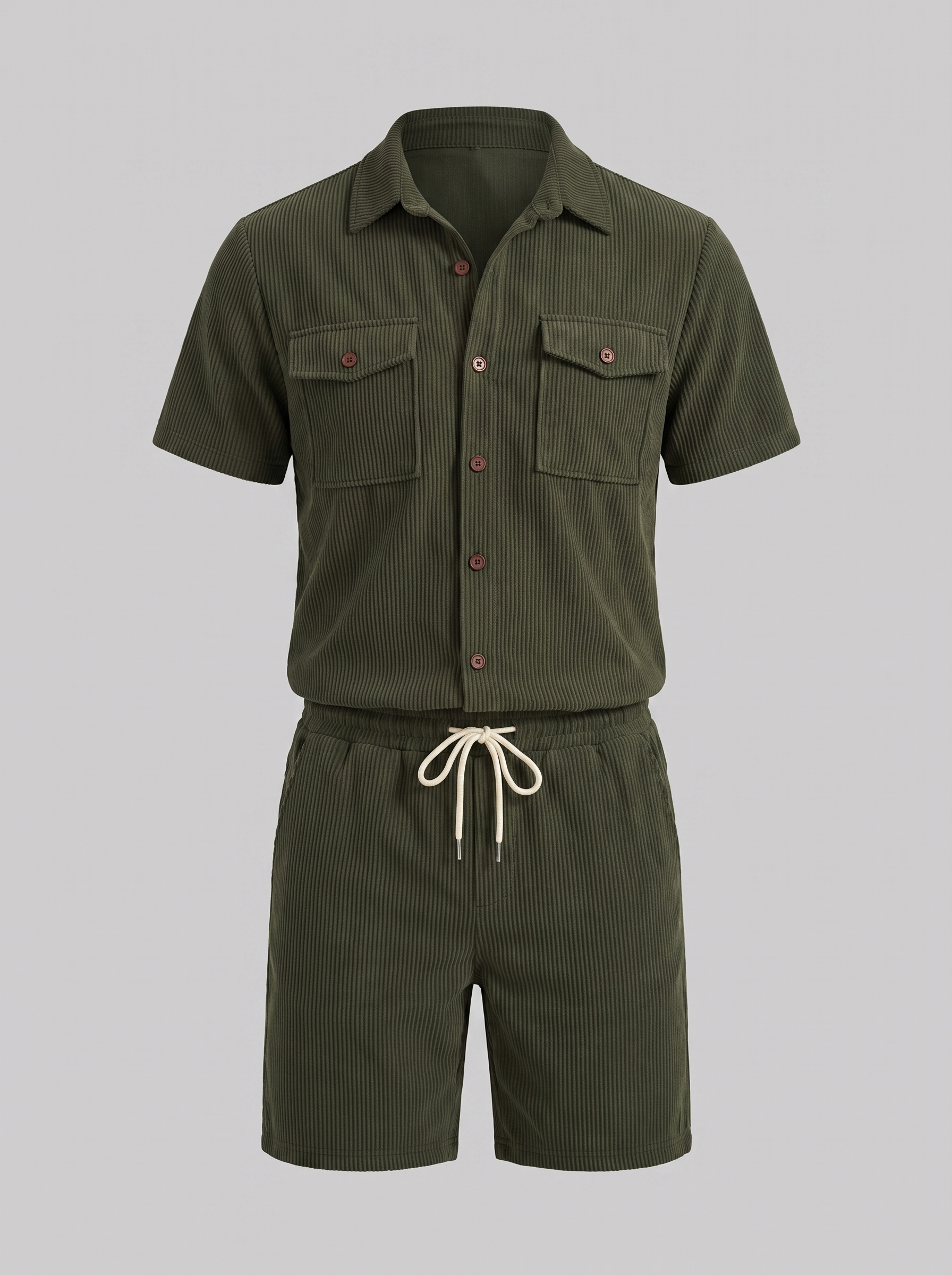 Conjunto de Camisa y Pantalones Cortos con Textura Acanalada para Hombre-Sets for Men-Casaluzia