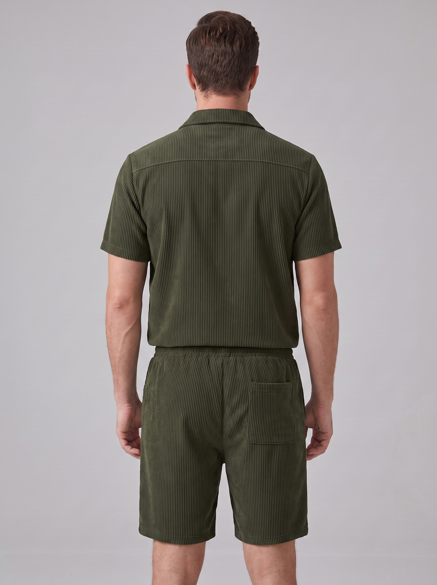 Conjunto de Camisa y Pantalones Cortos con Textura Acanalada para Hombre-Sets for Men-Casaluzia