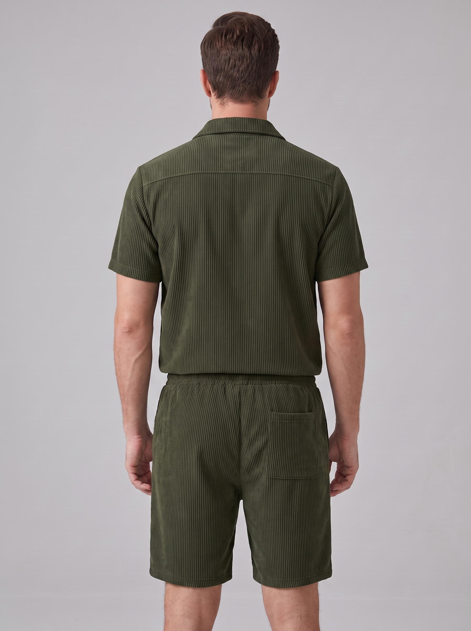 Conjunto de Camisa y Pantalones Cortos con Textura Acanalada para Hombre-Sets for Men-Casaluzia