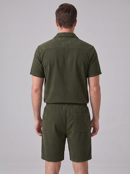 Conjunto de Camisa y Pantalones Cortos con Textura Acanalada para Hombre-Sets for Men-Casaluzia