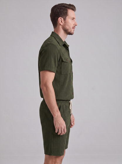 Conjunto de Camisa y Pantalones Cortos con Textura Acanalada para Hombre-Sets for Men-Casaluzia