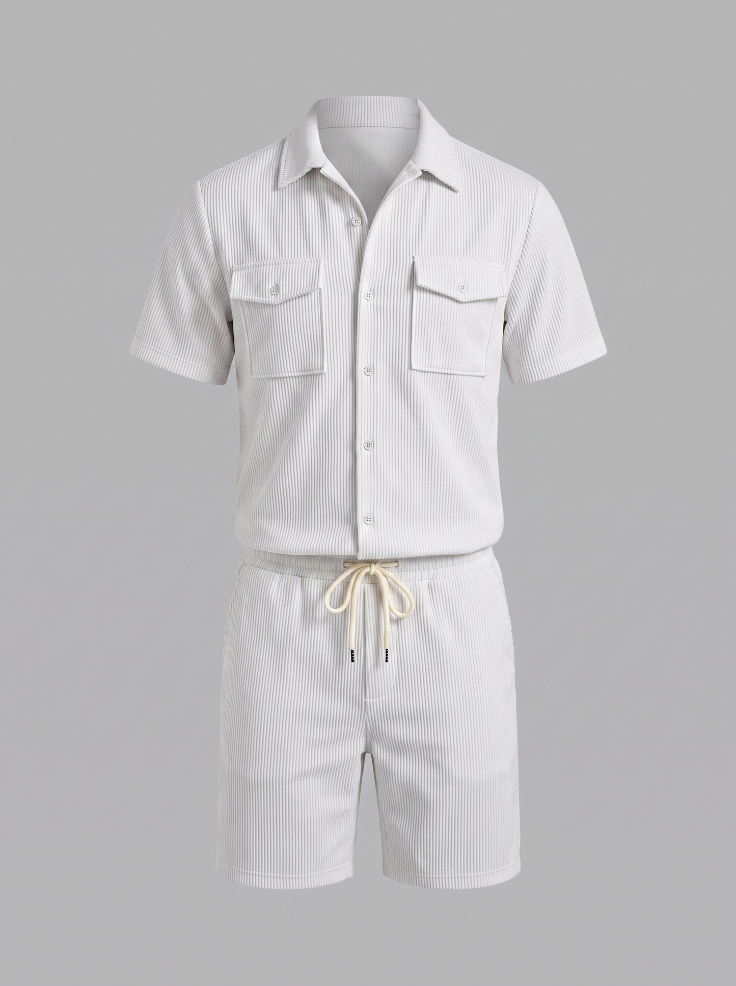 Conjunto de Camisa y Pantalones Cortos con Textura Acanalada para Hombre-Sets for Men-Casaluzia