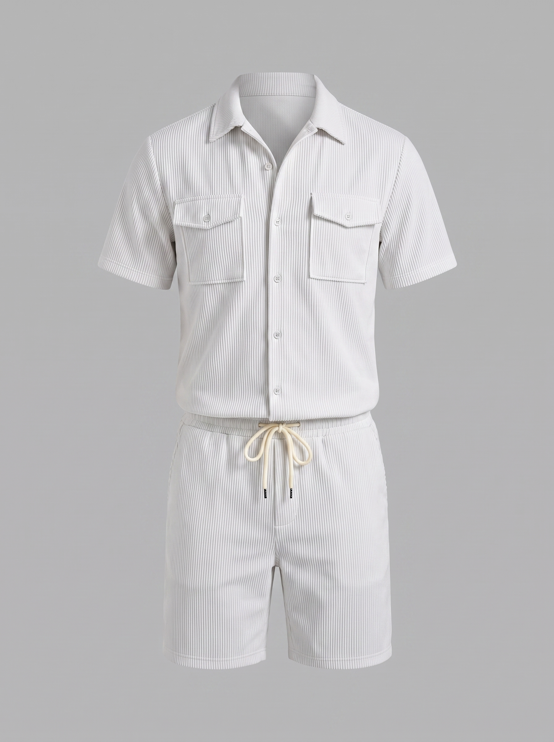Conjunto de Camisa y Pantalones Cortos con Textura Acanalada para Hombre-Sets for Men-Casaluzia
