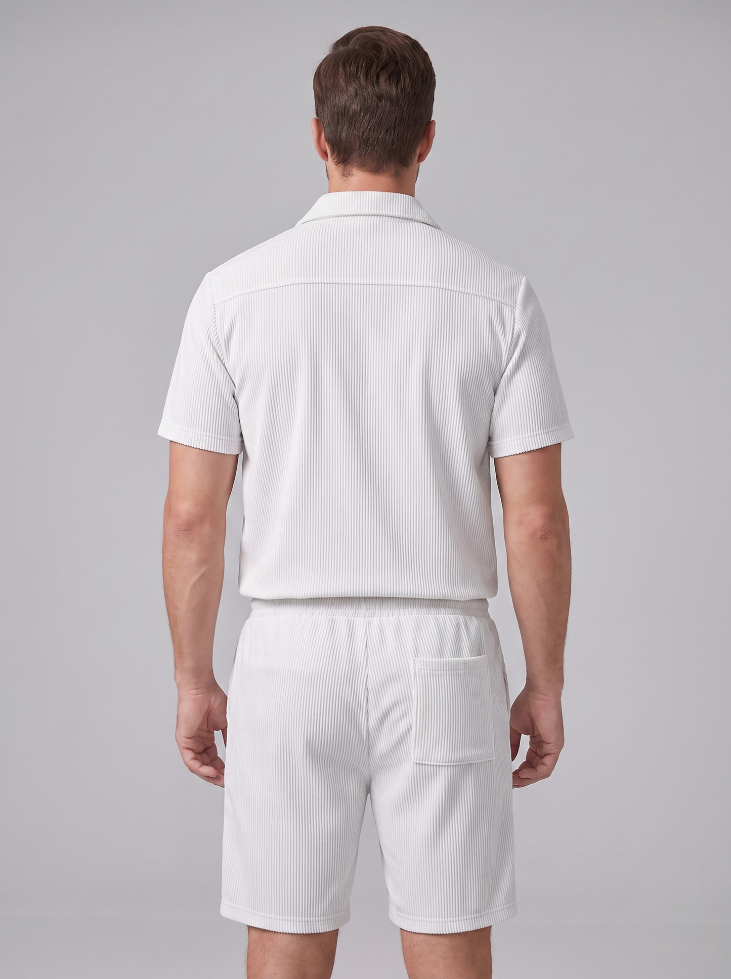 Conjunto de Camisa y Pantalones Cortos con Textura Acanalada para Hombre-Sets for Men-Casaluzia