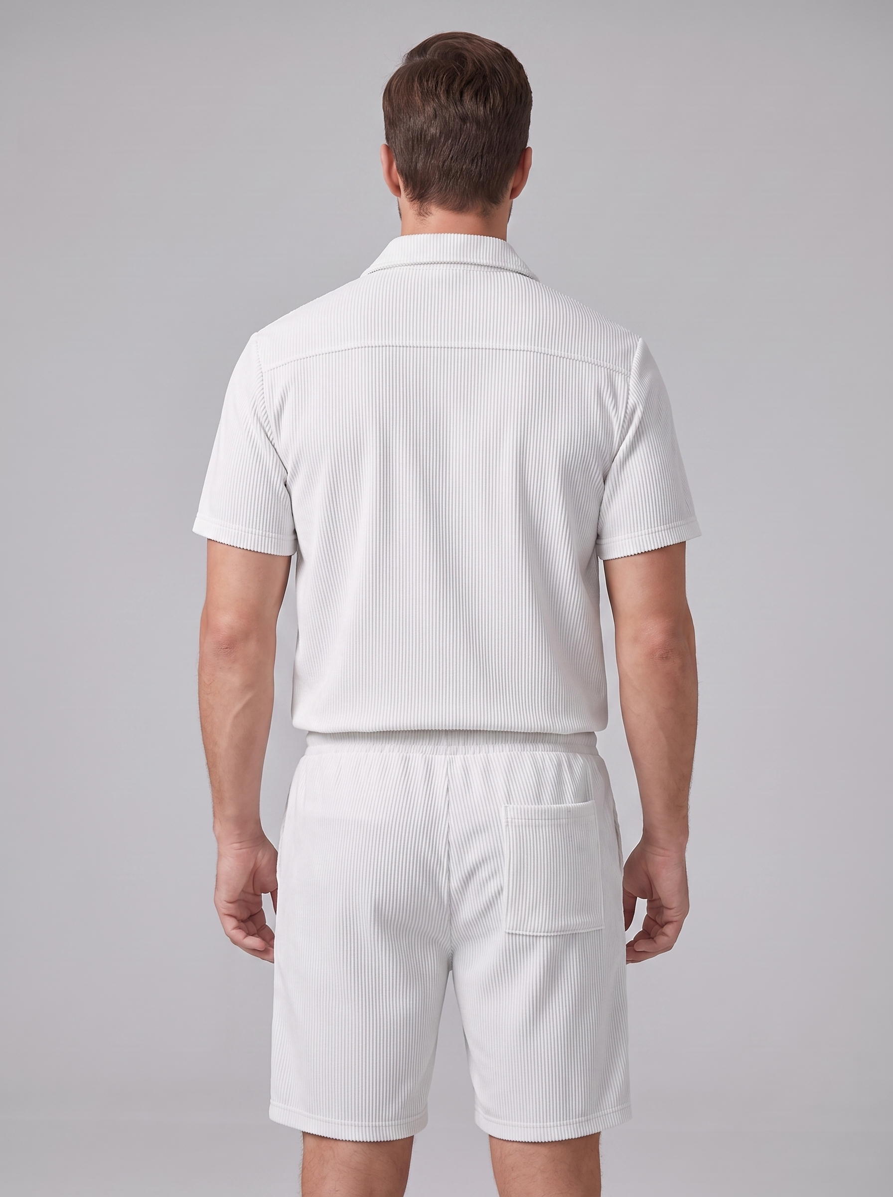Conjunto de Camisa y Pantalones Cortos con Textura Acanalada para Hombre-Sets for Men-Casaluzia