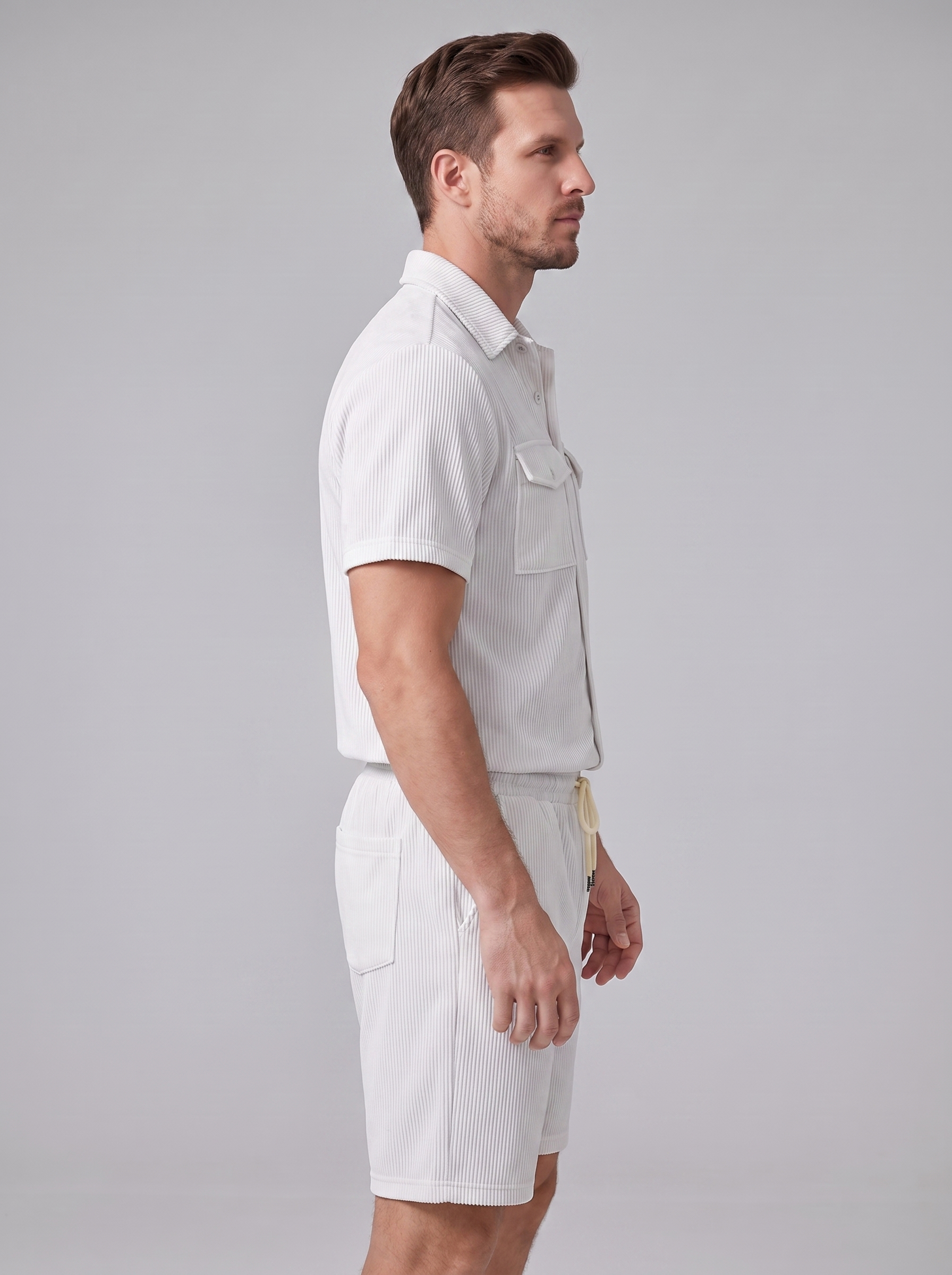 Conjunto de Camisa y Pantalones Cortos con Textura Acanalada para Hombre-Sets for Men-Casaluzia