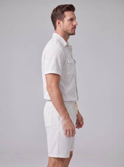 Conjunto de Camisa y Pantalones Cortos con Textura Acanalada para Hombre-Sets for Men-Casaluzia