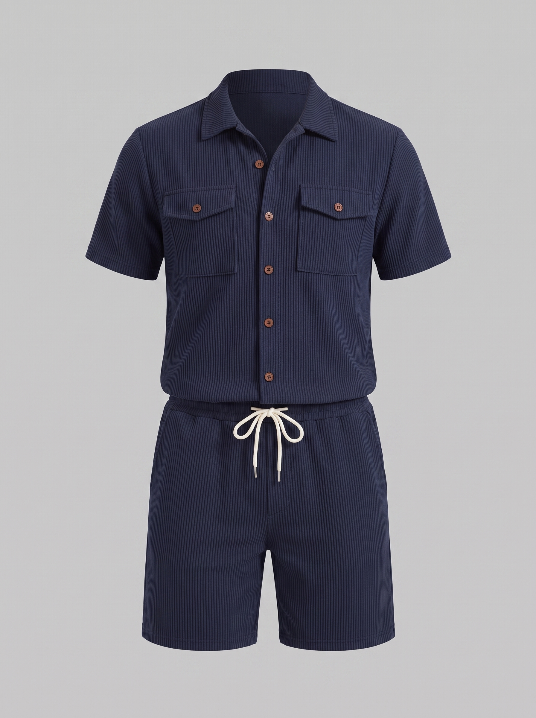 Conjunto de Camisa y Pantalones Cortos con Textura Acanalada para Hombre-Sets for Men-Casaluzia
