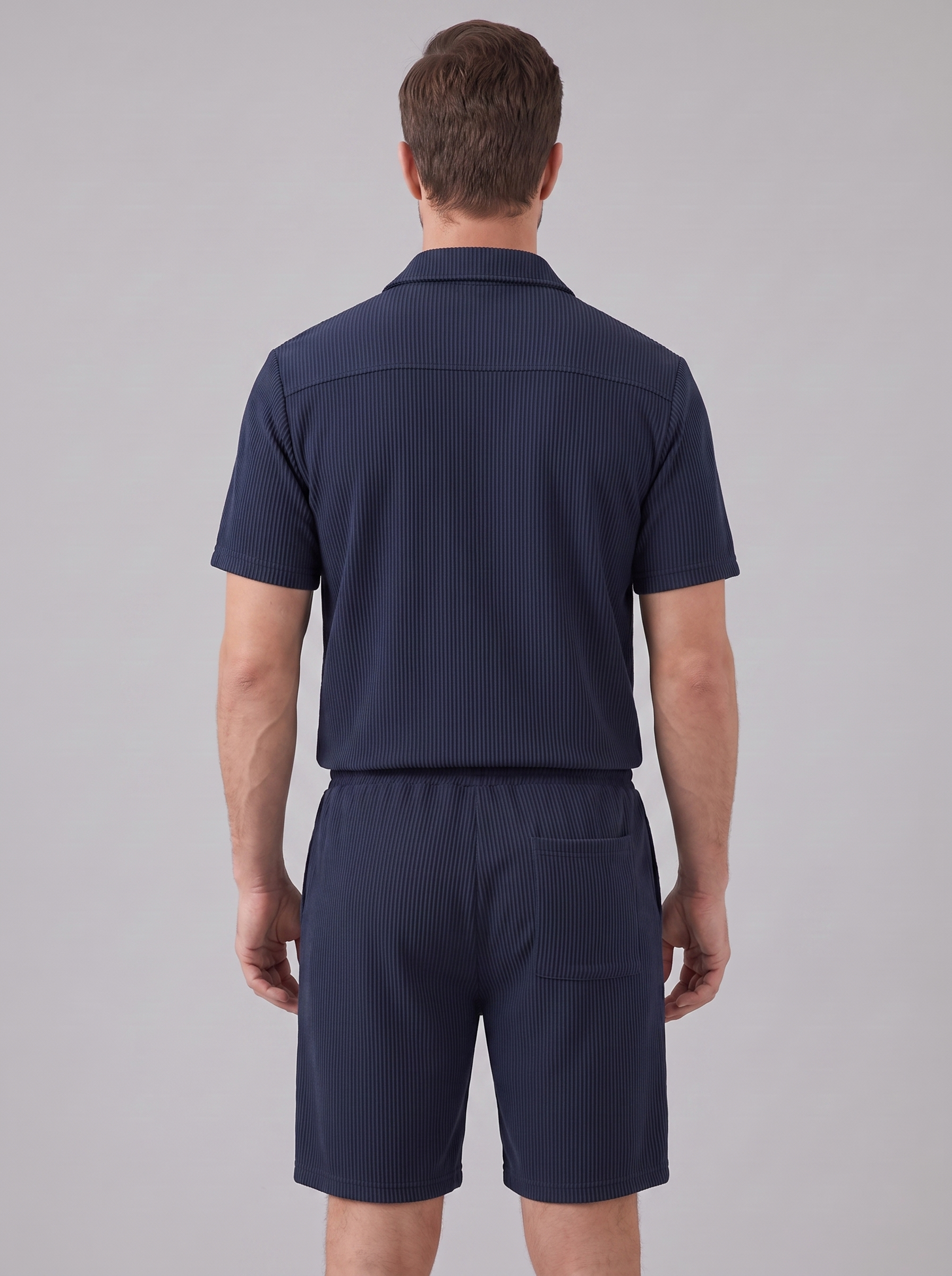 Conjunto de Camisa y Pantalones Cortos con Textura Acanalada para Hombre-Sets for Men-Casaluzia