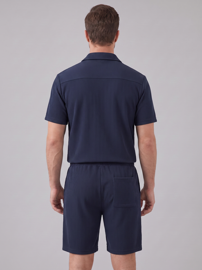 Conjunto de Camisa y Pantalones Cortos con Textura Acanalada para Hombre-Sets for Men-Casaluzia