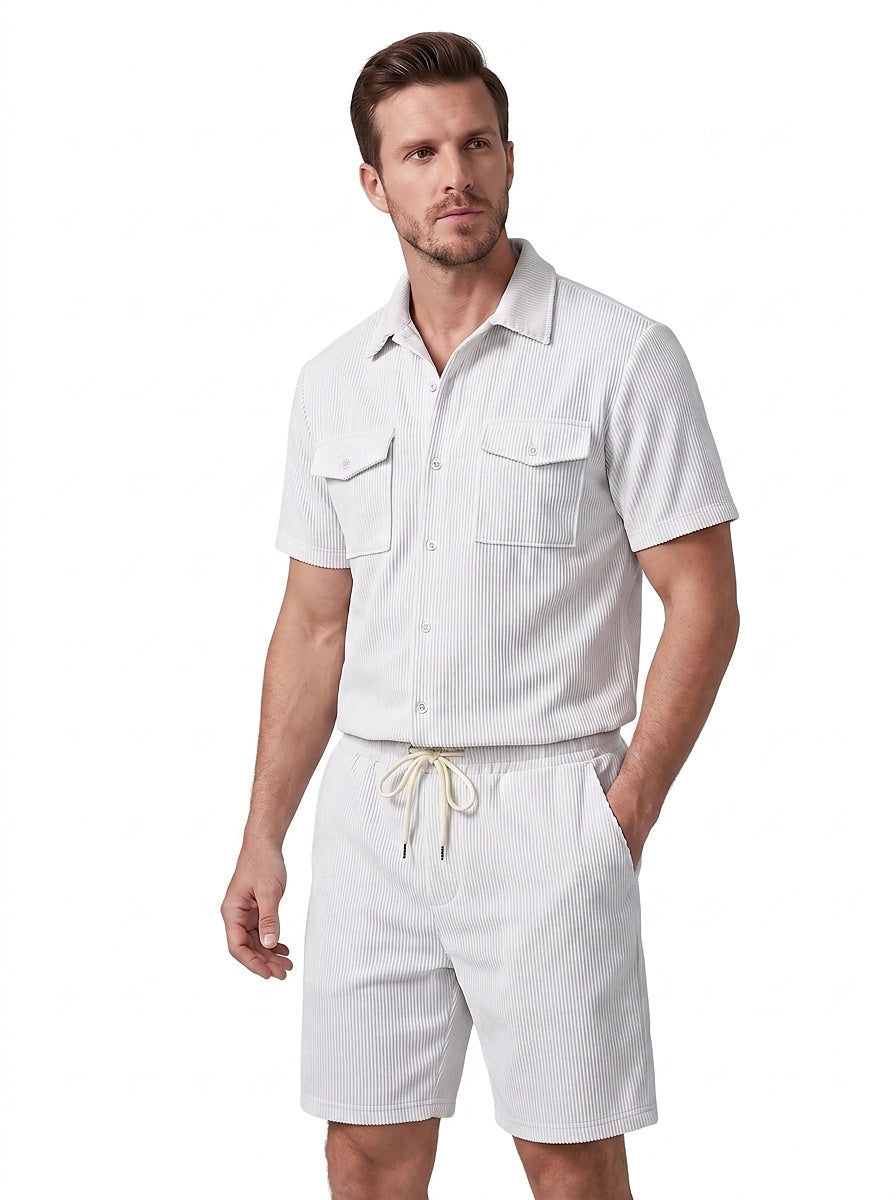 Conjunto de Camisa y Pantalones Cortos con Textura Acanalada para Hombre-Sets for Men-Casaluzia