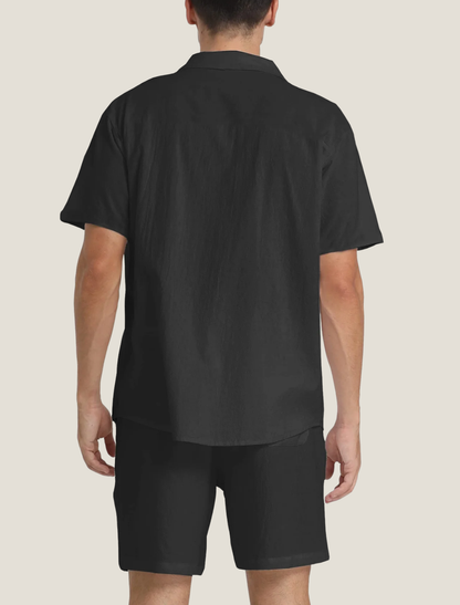 Conjunto de camisa y pantalones cortos de tejido texturizado para hombre-Men's Sets-Casaluzia