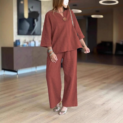 Conjunto de dos piezas de túnica y pantalón de pierna ancha para mujer-Two-piece Set-Casaluzia