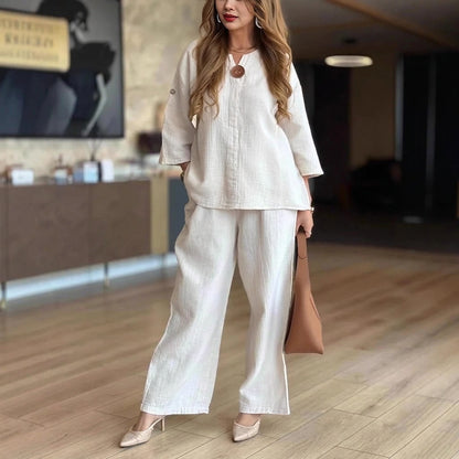 Conjunto de dos piezas de túnica y pantalón de pierna ancha para mujer-Two-piece Set-Casaluzia