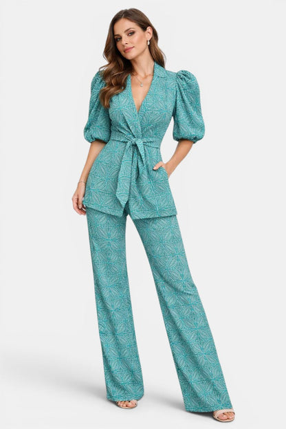 Conjunto de dos piezas estampado con mangas abullonadas para mujer-Sets for women-Casaluzia