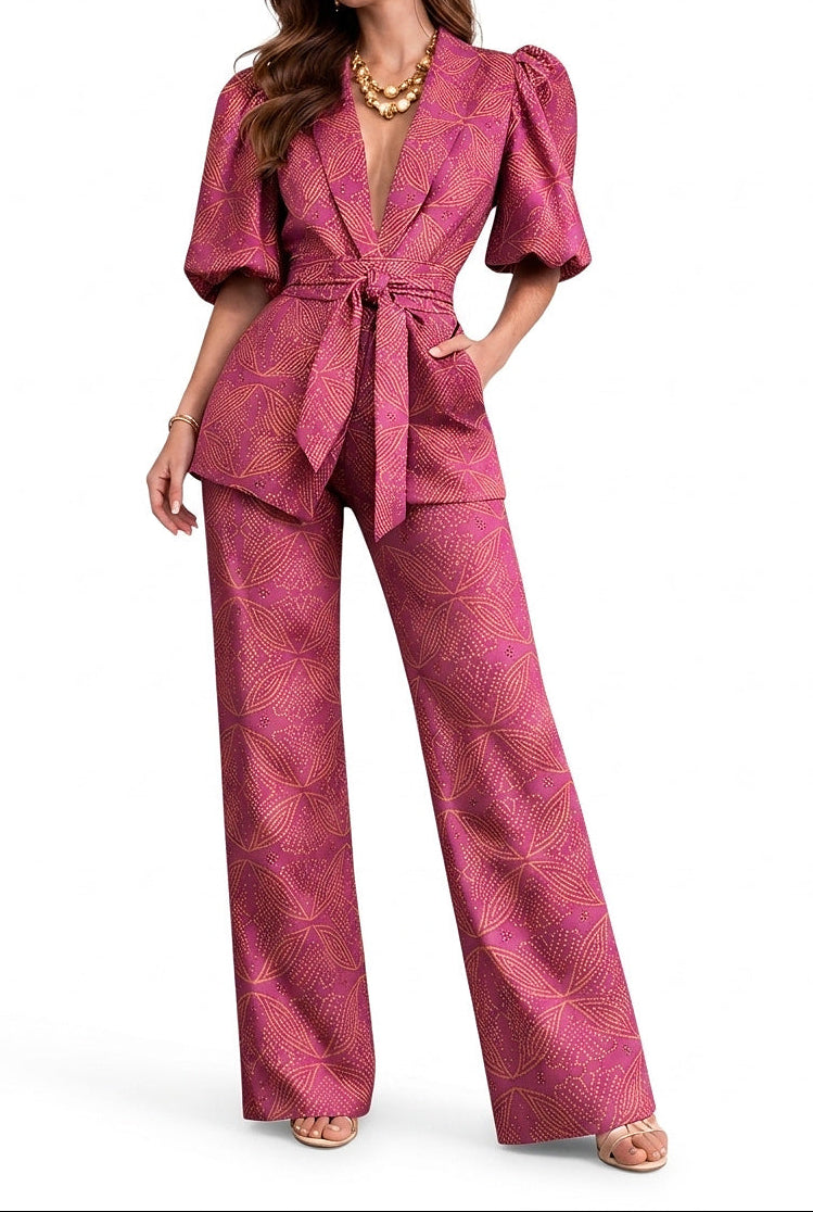 Conjunto de dos piezas estampado con mangas abullonadas para mujer-Sets for women-Casaluzia