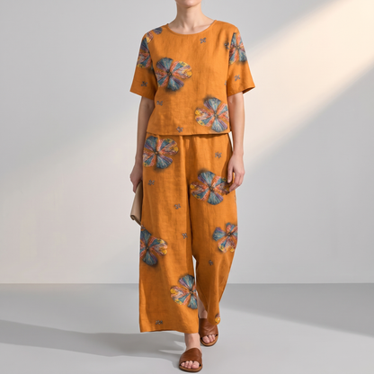 Conjunto de dos piezas estampado de manga corta para mujer-Sets for women-Casaluzia