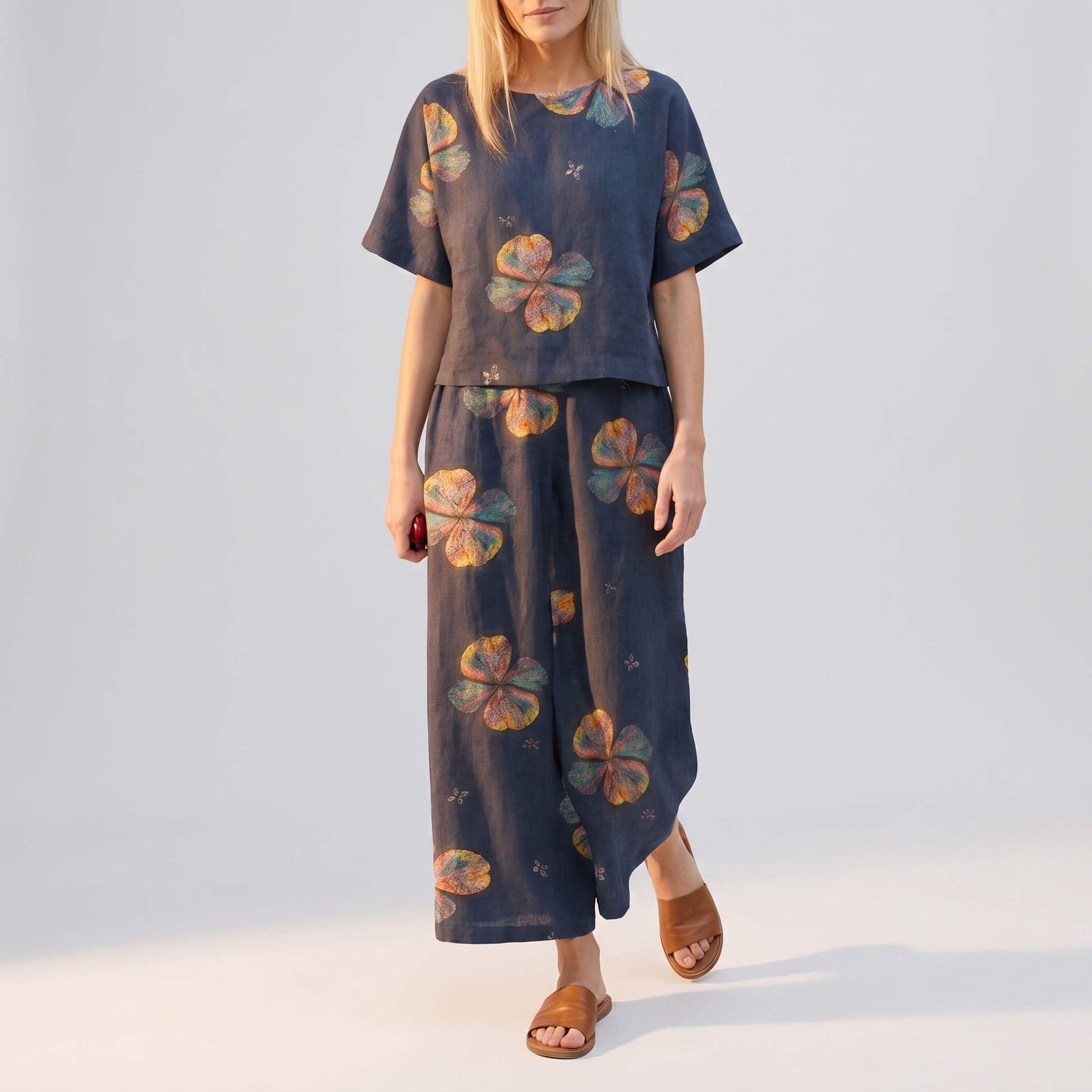 Conjunto de dos piezas estampado de manga corta para mujer-Sets for women-Casaluzia