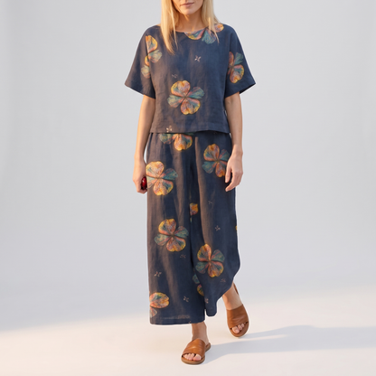 Conjunto de dos piezas estampado de manga corta para mujer-Sets for women-Casaluzia