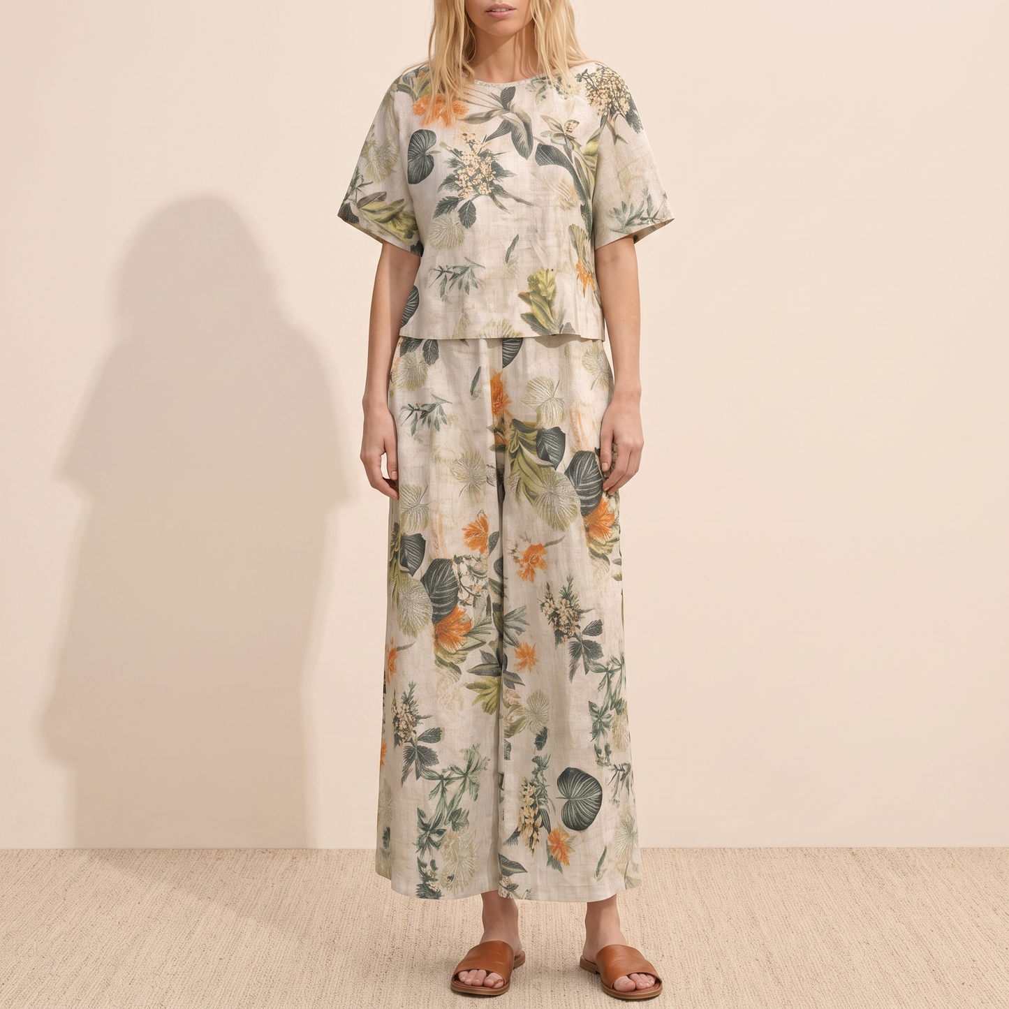 Conjunto de dos piezas estampado de manga corta para mujer-Sets for women-Casaluzia