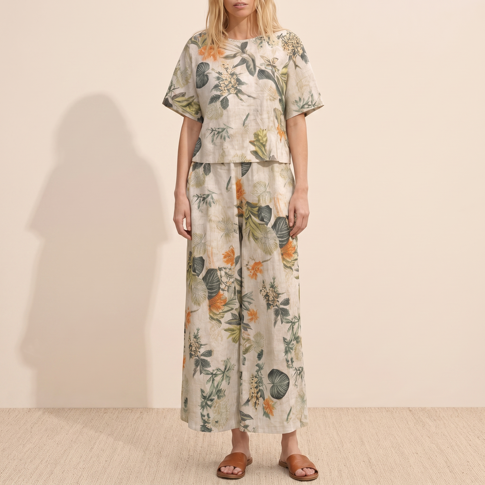 Conjunto de dos piezas estampado de manga corta para mujer-Sets for women-Casaluzia