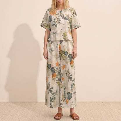 Conjunto de dos piezas estampado de manga corta para mujer-Sets for women-Casaluzia