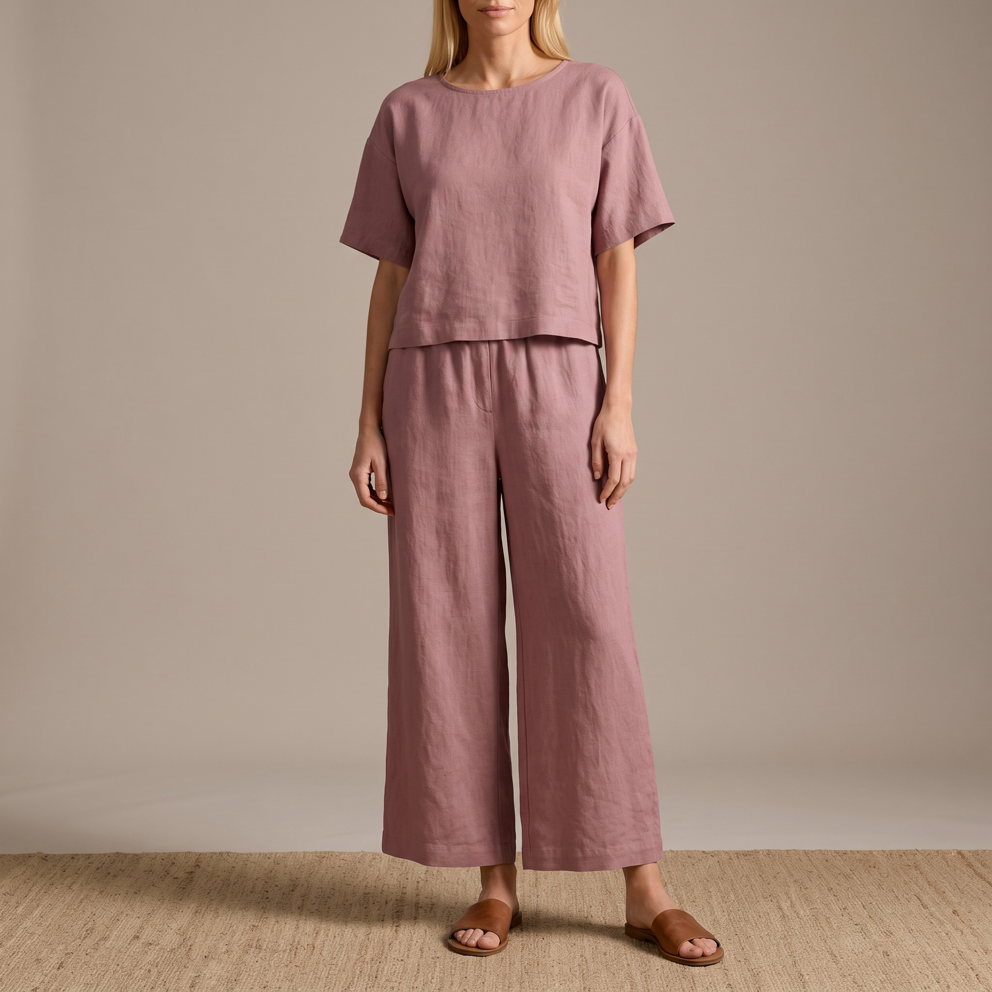 Conjunto de dos piezas estampado de manga corta para mujer-Sets for women-Casaluzia