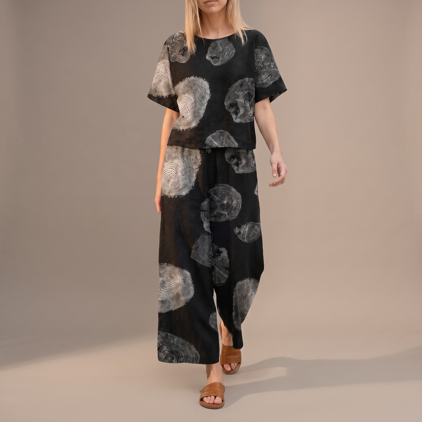 Conjunto de dos piezas estampado de manga corta para mujer-Sets for women-Casaluzia