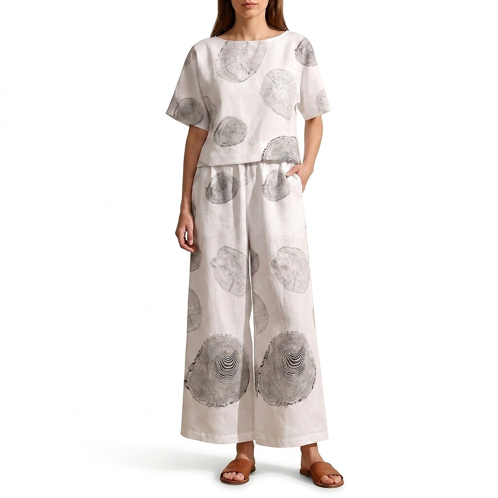 Conjunto de dos piezas estampado de manga corta para mujer-Sets for women-Casaluzia