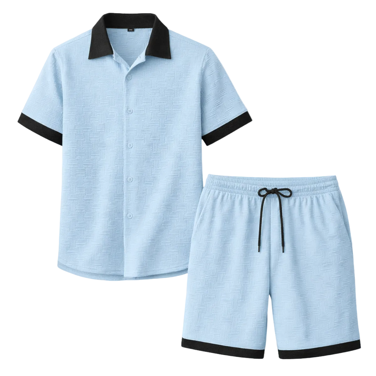 Conjunto de dos piezas para hombre con camisa de manga corta con botones y pantalones cortos con cintura elástica y cordón-Sets for Men-Casaluzia