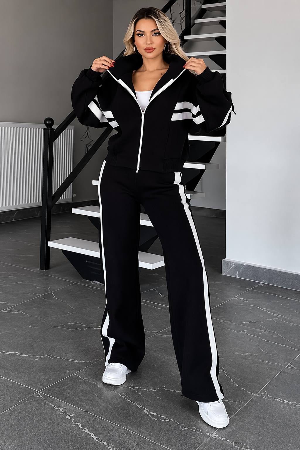 Conjunto de dos piezas para mujer con chaqueta con cremallera y pantalón-Sets for women-Casaluzia