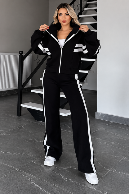 Conjunto de dos piezas para mujer con chaqueta con cremallera y pantalón-Sets for women-Casaluzia