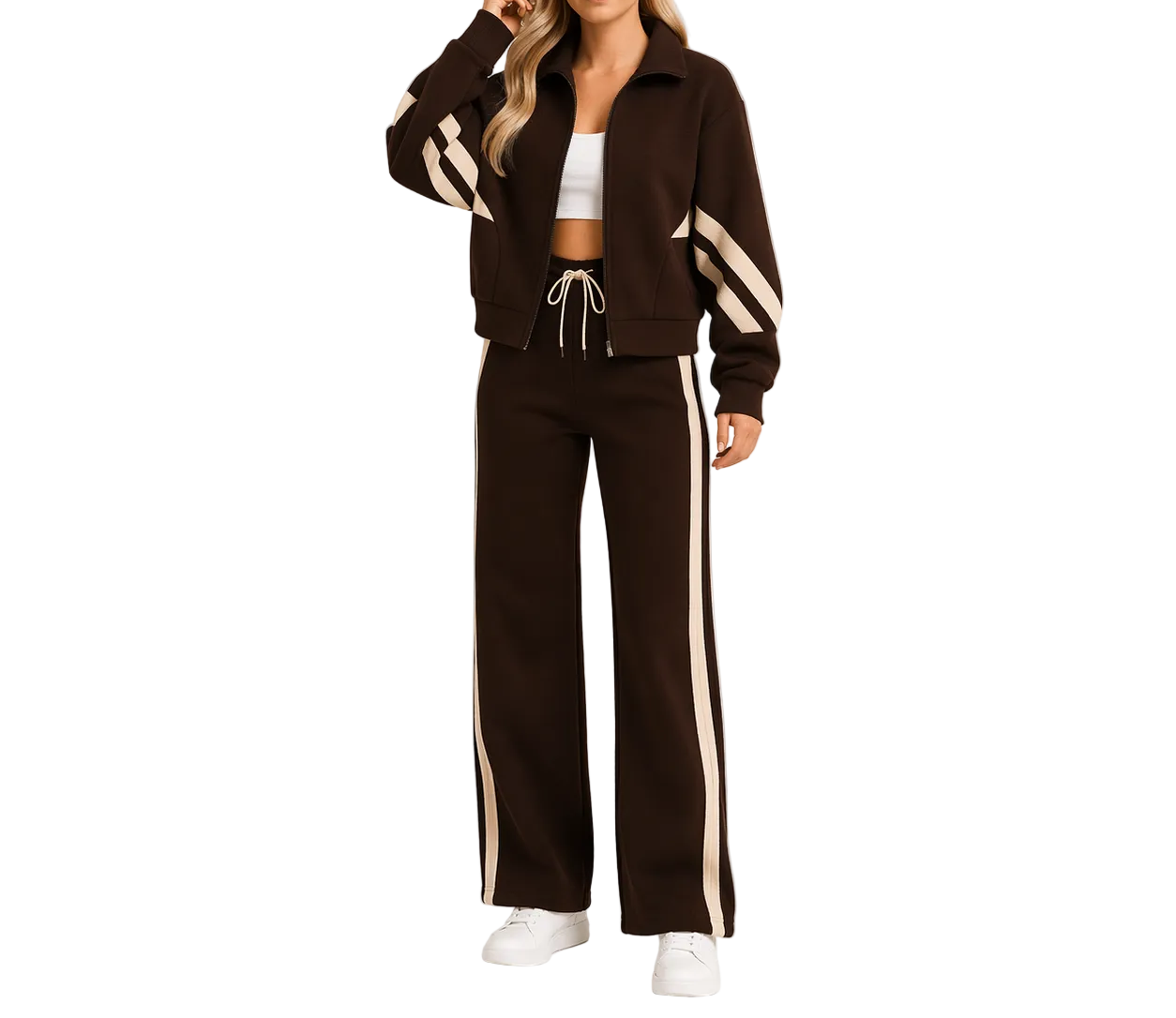 Conjunto de dos piezas para mujer con chaqueta con cremallera y pantalón-Sets for women-Casaluzia