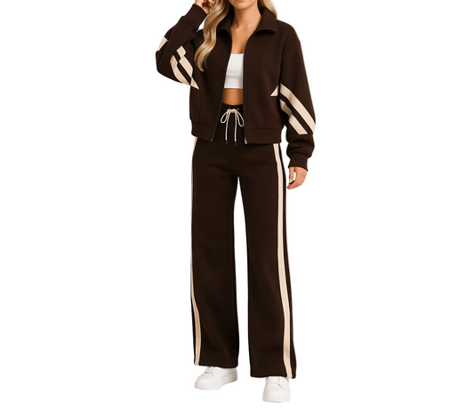 Conjunto de dos piezas para mujer con chaqueta con cremallera y pantalón-Sets for women-Casaluzia